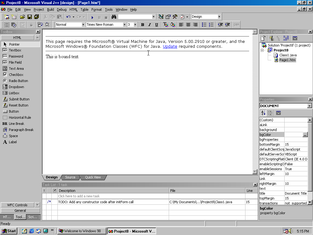 Microsoft Visual J++ 6.0 的 HTML 编辑器
