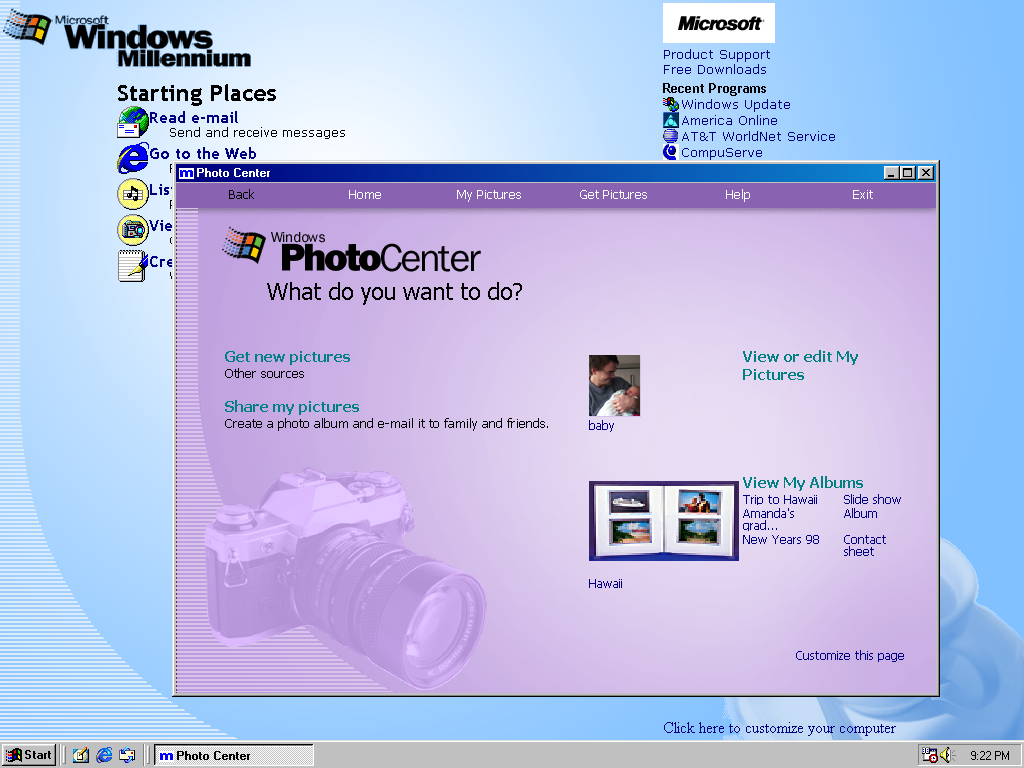 Microsoft Windows ME ("Millennium" 4.90.2358 dr3) 照片中心