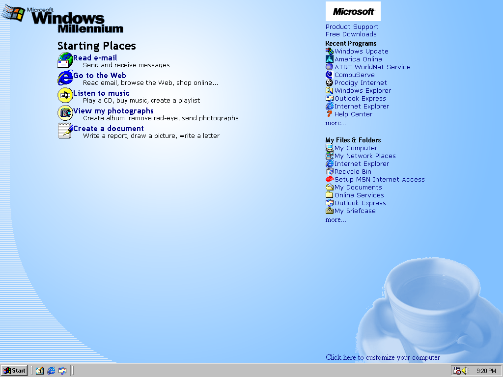 Microsoft Windows ME ("Millennium" 4.90.2358 dr3) 起始页