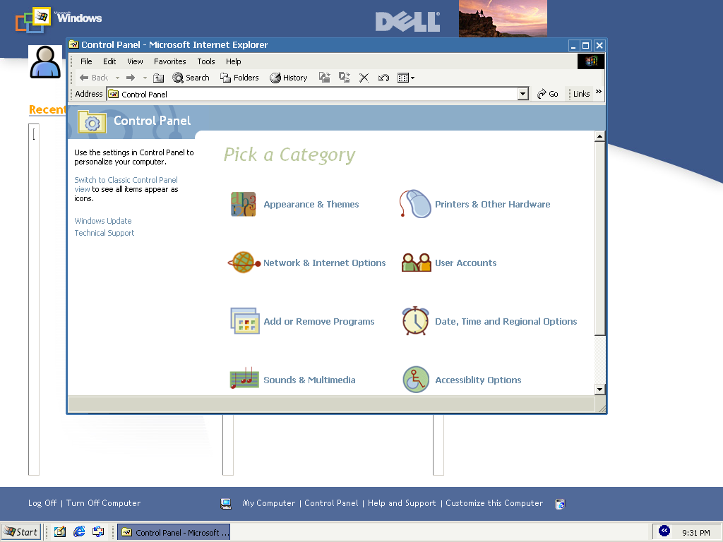 Microsoft Windows XP ("Whistler" 5.1.2250.1 Professional Beta) 控制面板